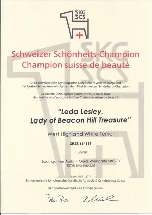 Leda Lesley Lady of Beacon Hill Treasure</br>Schweizer Schönheits - Champion</br>1. November 2011