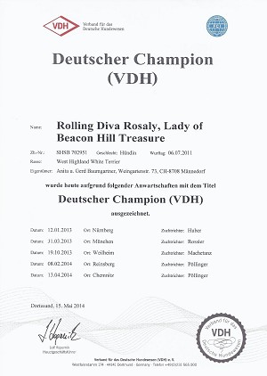 ... die Champion-Welle rollt ...<br>Rolling Diva Rosaly nun auch Deutscher Champion (VDH)
